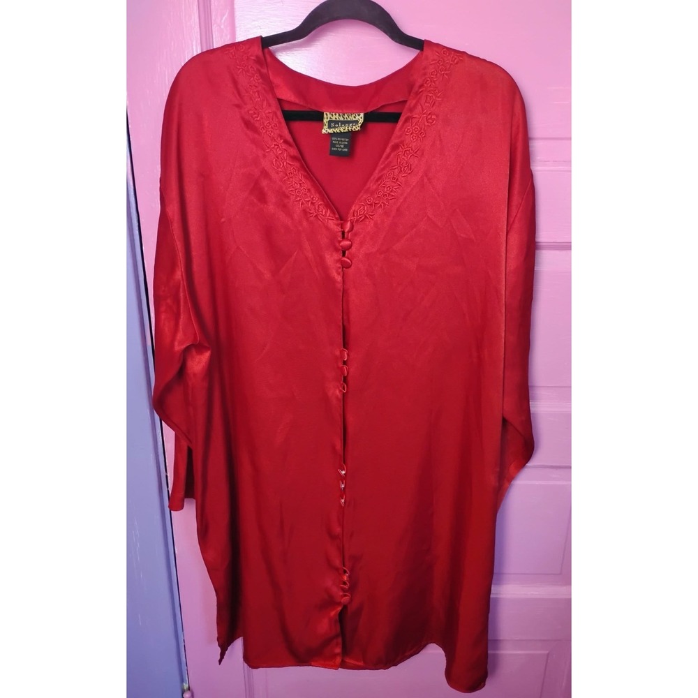 Size 14/16 Vintage Red 90s 80s Solange Satin Sleep Shirt Nightgown Costume Flaw